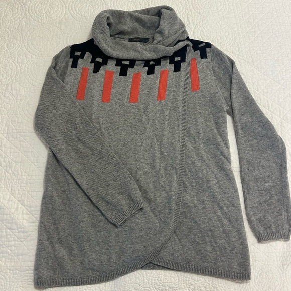 THML-Anthropologie Brand Gray/Black/Orange Wrap Sweater. - Picture 1 of 7